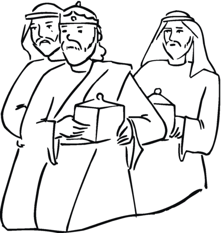 Wise Men With Gifts In Their Hands Coloring Page